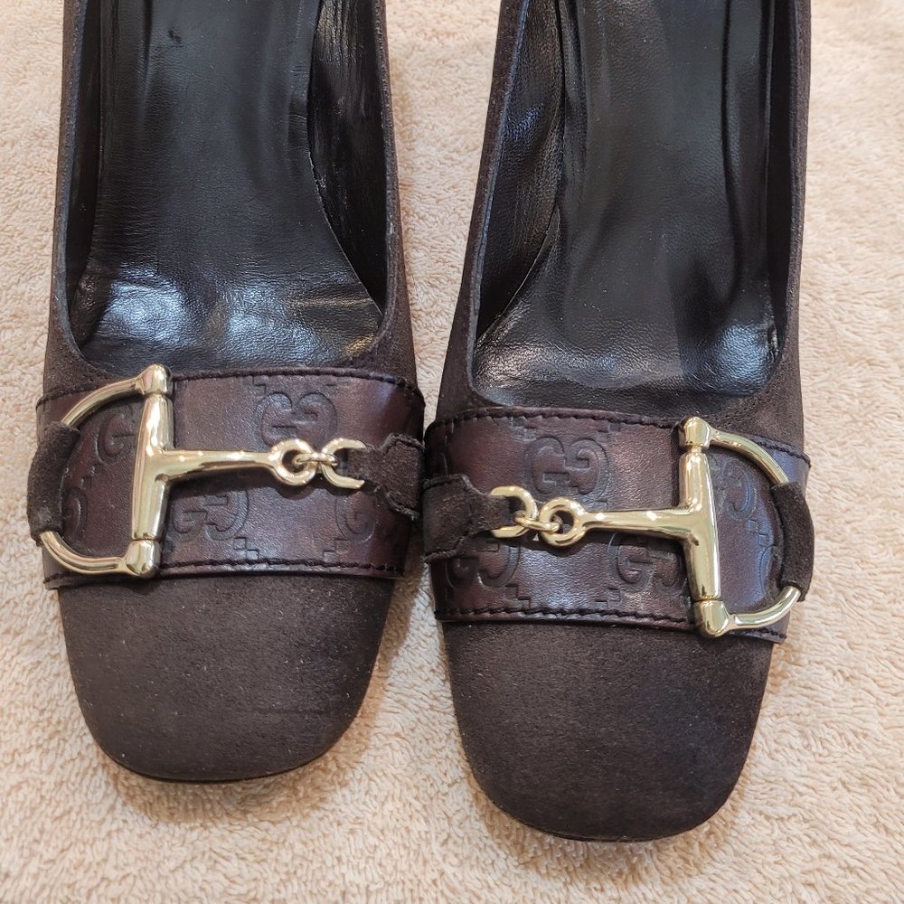 GUCCI GG MONOGRAM HORSE BIT LEATHER & SUEDE FIT LIKE 8-8.5
